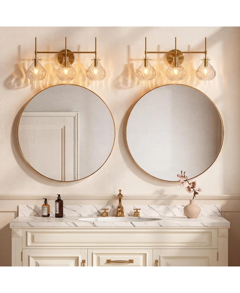 Tribesigns 3-Light Bathroom Vanity Light with Water Ripple Glass Shades, Modern Gold Wall Light Fixture