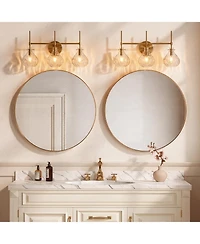 Tribesigns 3-Light Bathroom Vanity Light with Water Ripple Glass Shades, Modern Gold Wall Light Fixture