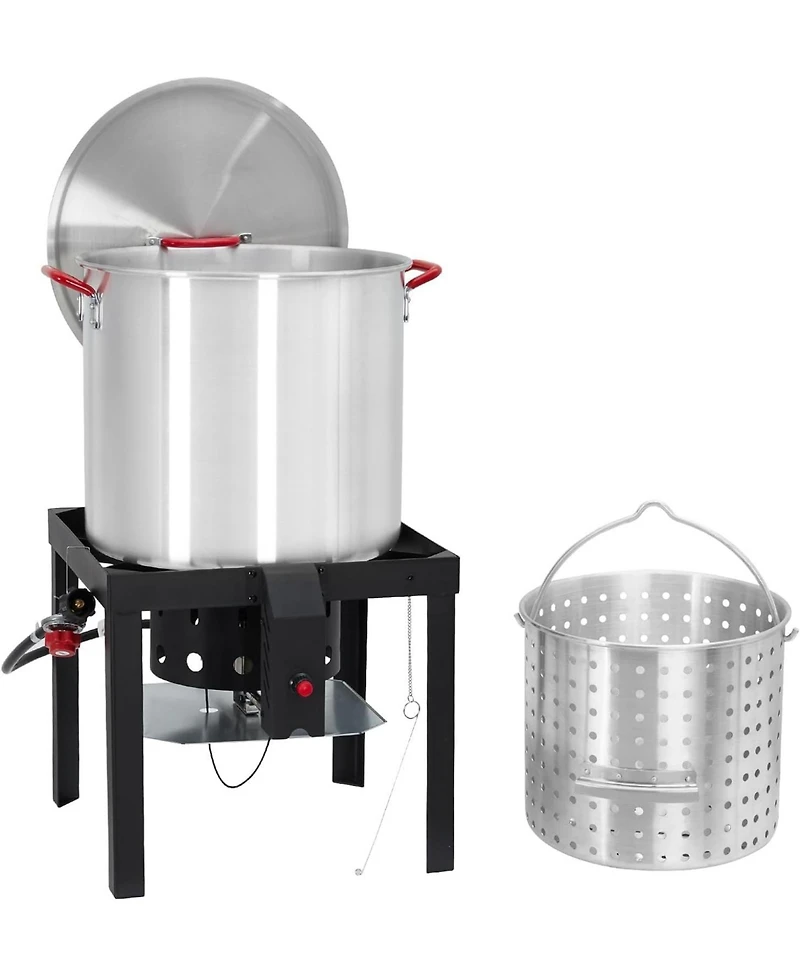 Xo Outdoor Seafood Boil Pot, Aluminum Seafood Boil Kit with Strainer Basket and Propane Burner for Outdoor Cooking