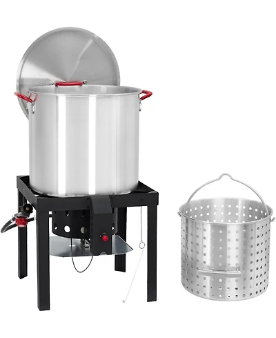 Xo Outdoor Seafood Boil Pot, Aluminum Seafood Boil Kit with Strainer Basket and Propane Burner for Outdoor Cooking