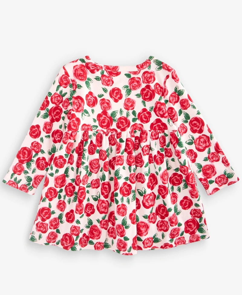 First Impressions Baby Girls' 0M-24M Long-Sleeve Cotton Rose-Print Dress, Macy's Exclusive