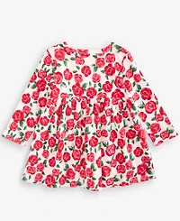First Impressions Baby Girls' 0M-24M Long-Sleeve Cotton Rose-Print Dress, Macy's Exclusive