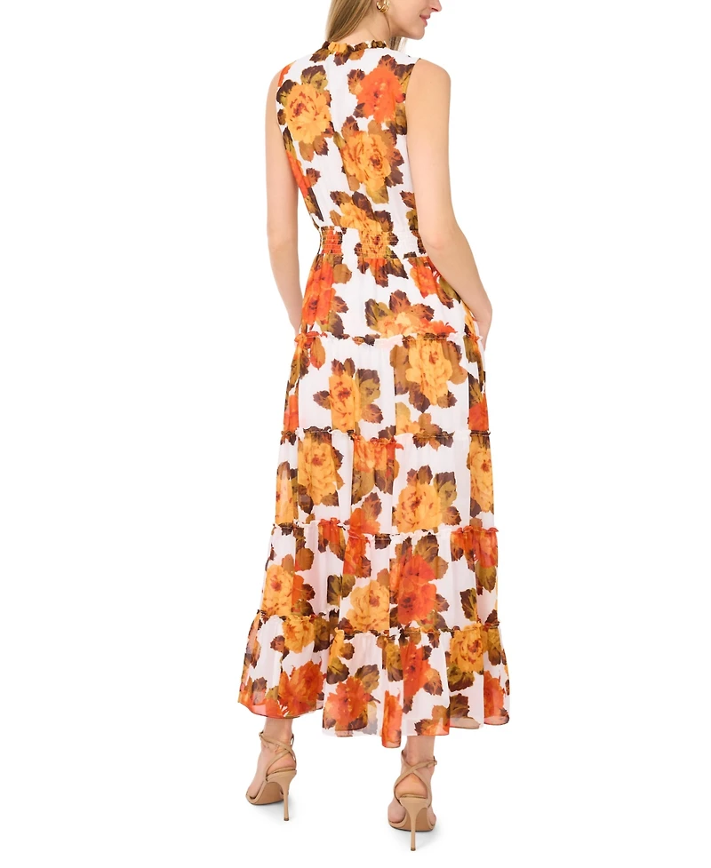 1.state Women's V-Neck Smocked Waist Tiered Maxi Dress