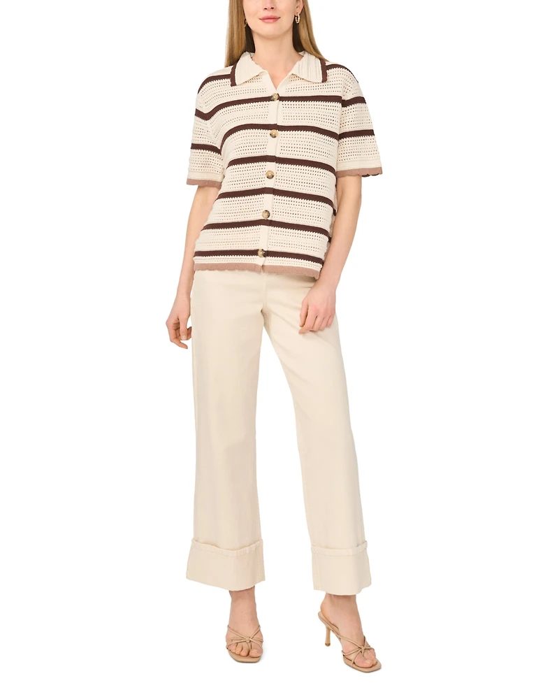 1.state Women's Collared Striped Short-Sleeve Button-Down Shirt