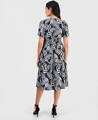 Robbie Bee Women's Printed Smocked-Waist Short-Sleeve Midi Dress