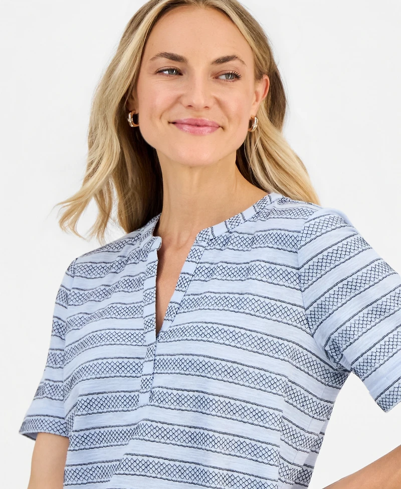 Style & Co Women's Striped Split-Neck Short-Sleeve Top, Macy's Exclusive