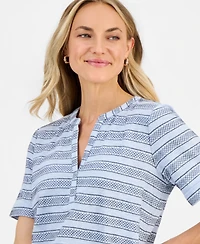 Style & Co Women's Striped Split-Neck Short-Sleeve Top, Macy's Exclusive