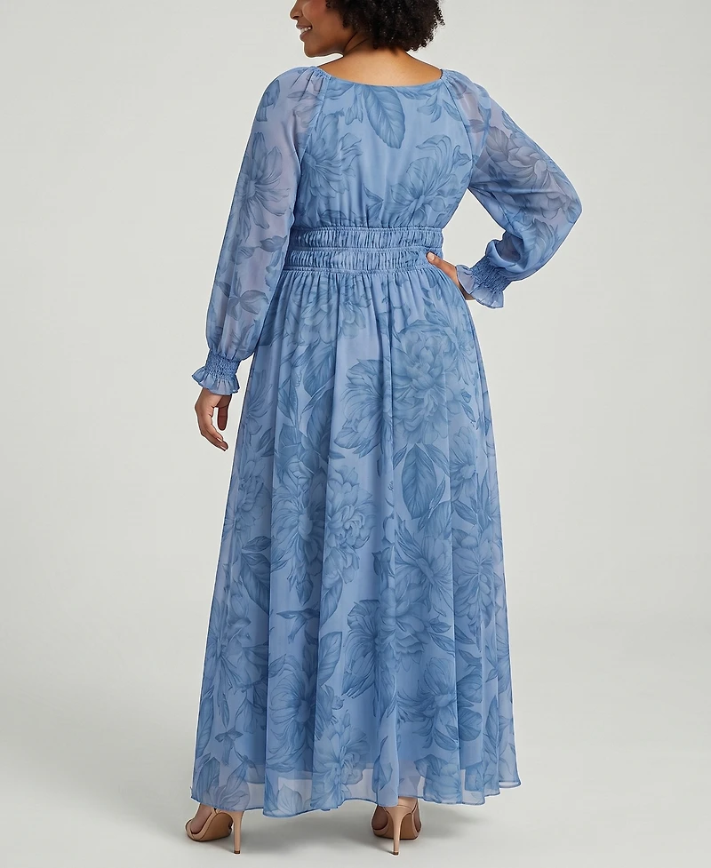 Taylor Plus Smocked Waist V-Neck Maxi Dress