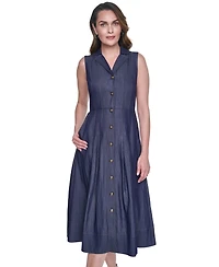 Vince Camuto Women's Denim Sleeveless Midi Shirt Dress