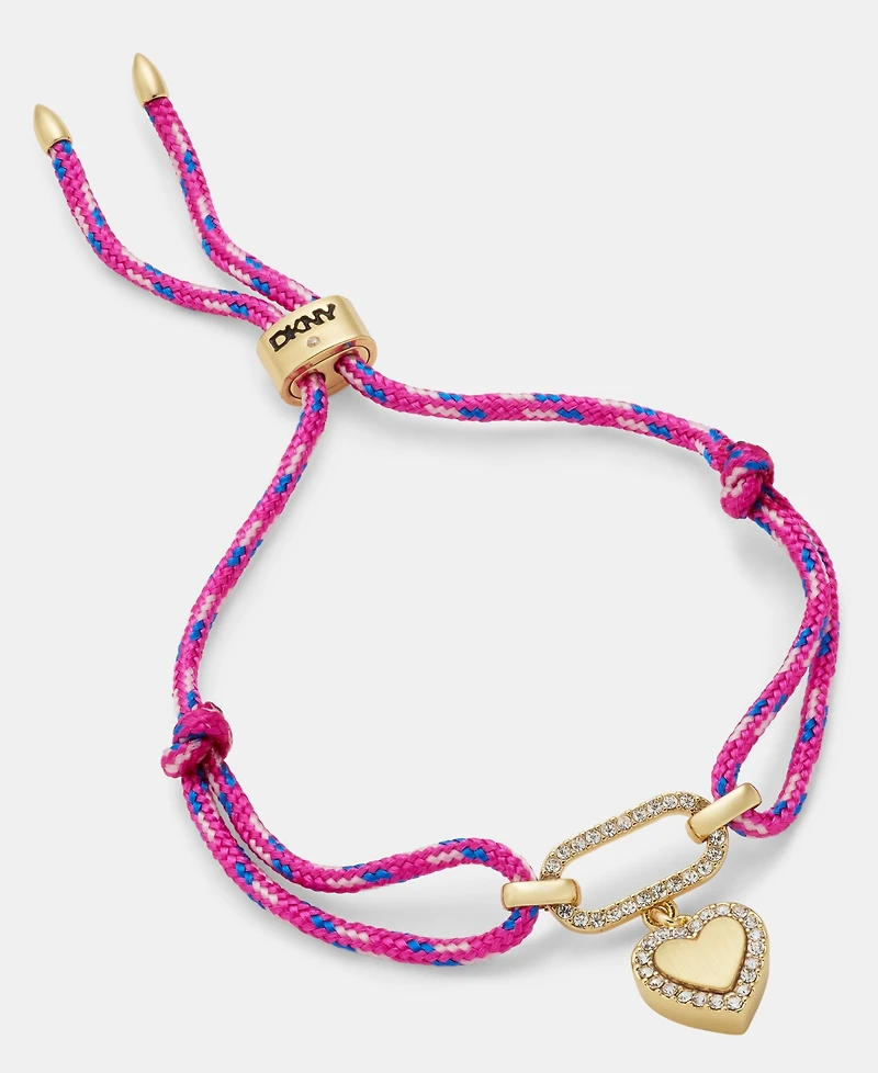 Dkny Pave Heart Charm Cord Slider Bracelet
