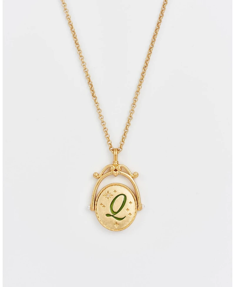 Fable England Women's Q Initial Queen Annes Lace Gold Spinner Chain Necklace
