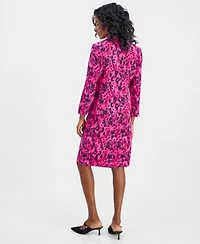 Kasper Womens Printed Shawl Collar Scuba Jacket Round Neck Scuba Sheath Dress
