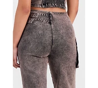 Bar Iii Women's Dirty Denim High-Rise Straight Jeans, Macy's Exclusive