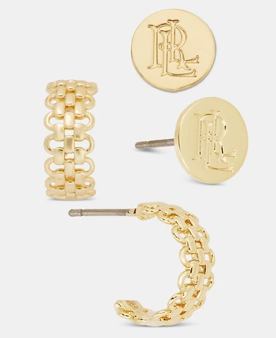 Lauren Ralph Lauren Logo Stud & Rolo Chain Hoop Earrings, 2-Piece Set