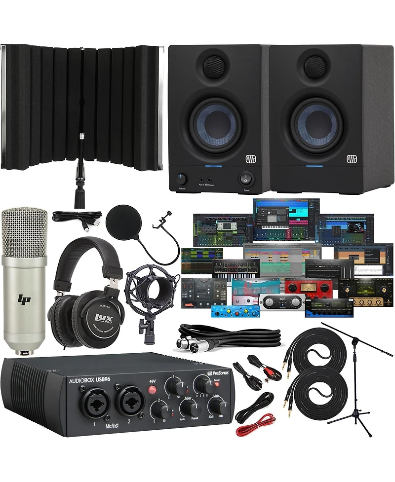 PreSonus AudioBox 96 Usb 2x2 Recording Studio Bundle - Interface, Eris 3.5 Monitors, Mic & Headphones
