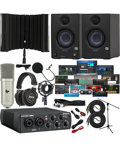 PreSonus AudioBox 96 Usb 2x2 Recording Studio Bundle - Interface, Eris 3.5 Monitors, Mic & Headphones