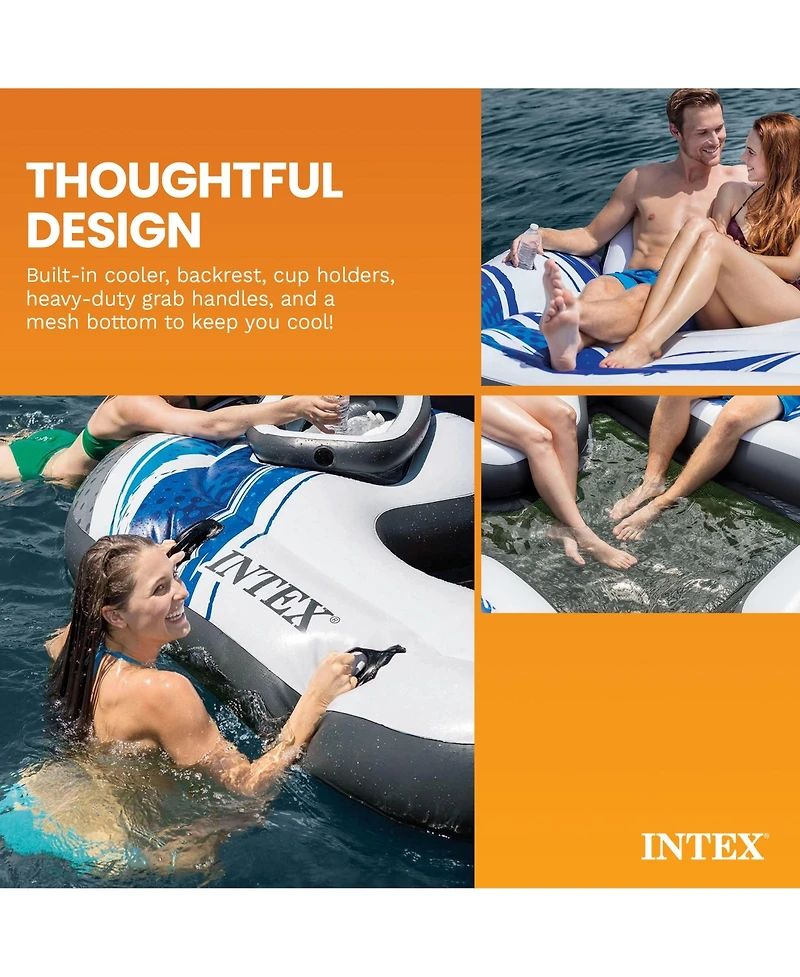 Intex Blue Tropic Inflatable Lake Island Water Float with Cooler and Cupholders