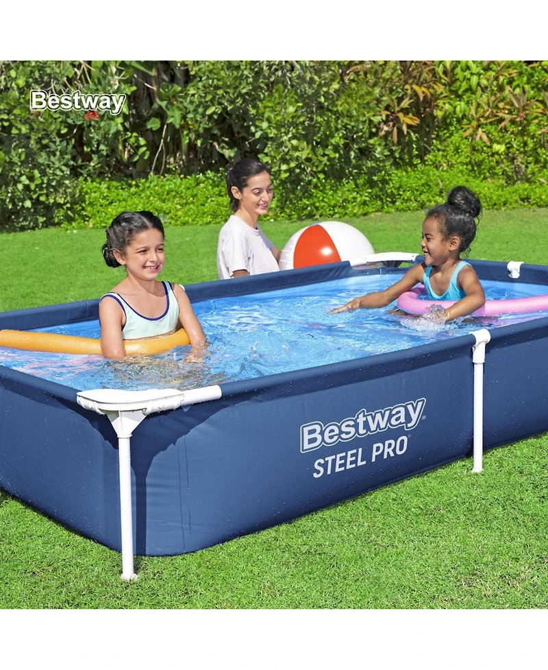 Bestway Steel Pro 87" x 59" x 17" Rectangular Above Ground Outdoor Swimming Pool