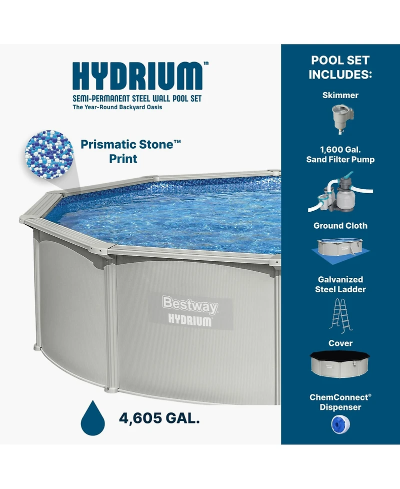 Bestway Hydrium 15' x 48" Round Steel Wall Above Ground Swimming Pool Set, Gray