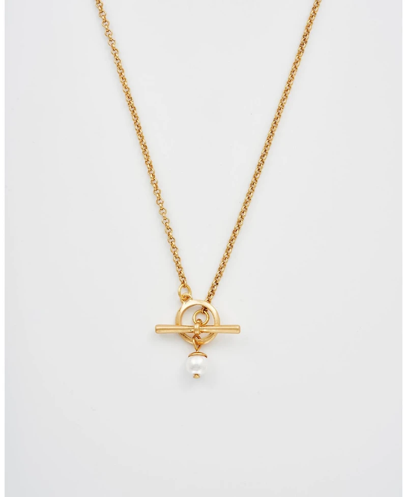 Fable England Gold Pearl Toggle Charm Necklace