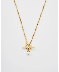 Fable England Gold Pearl Toggle Charm Necklace