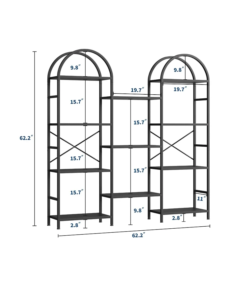Gaomon 4-Tier Industrial Arched Triple Column Bookshelf, Storage Rack for Living Room, Bedroom, Home Office