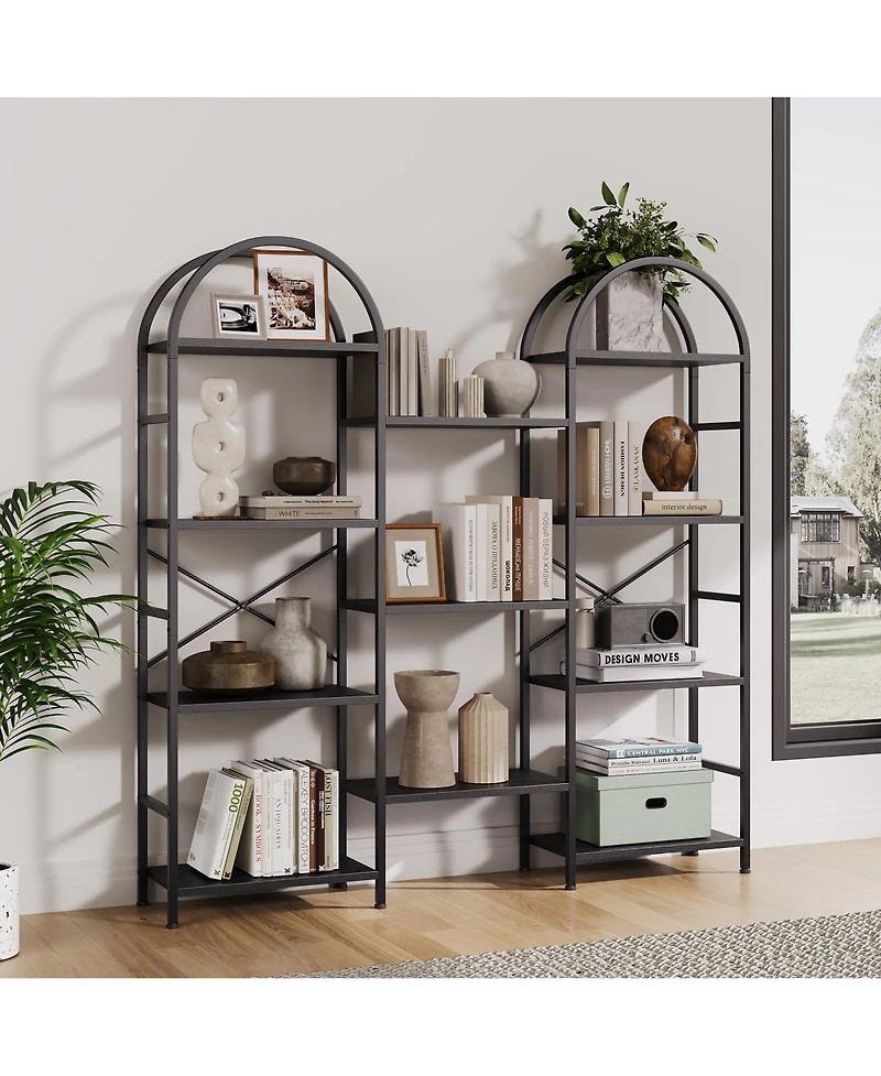 Gaomon 4-Tier Industrial Arched Triple Column Bookshelf, Storage Rack for Living Room, Bedroom, Home Office