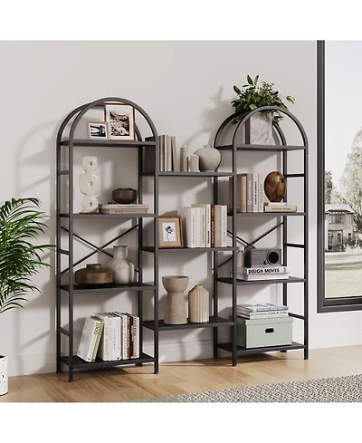 Gaomon 4-Tier Industrial Arched Triple Column Bookshelf, Storage Rack for Living Room, Bedroom, Home Office