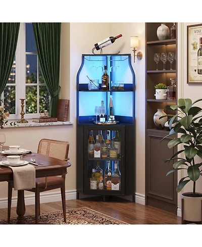 gaomon 4 Tier Corner Wine Rack with Glass Holder and Storage Shelves for Living Room