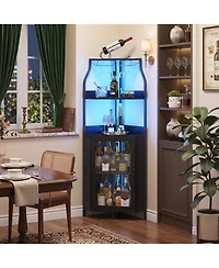 gaomon 4 Tier Corner Wine Rack with Glass Holder and Storage Shelves for Living Room