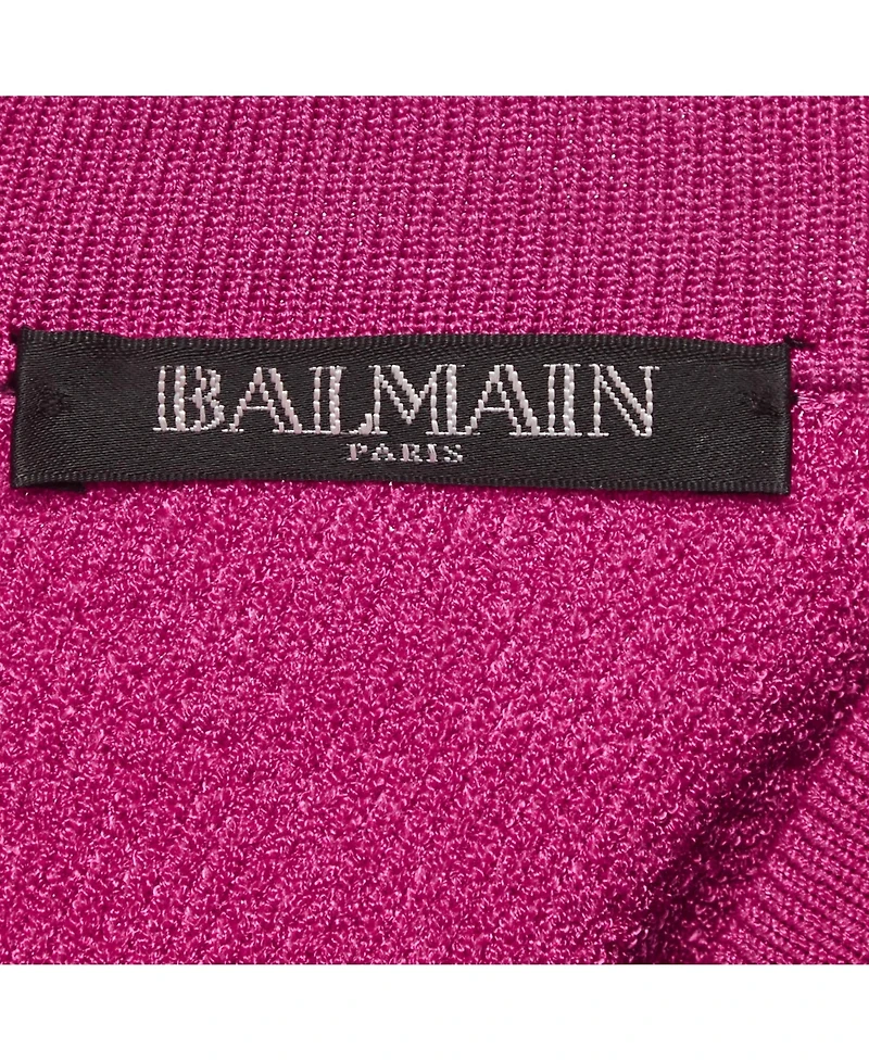 Pre-Owned Balmain Women's Fuchsia Jacquard Knit Button Detail Mini Dress
