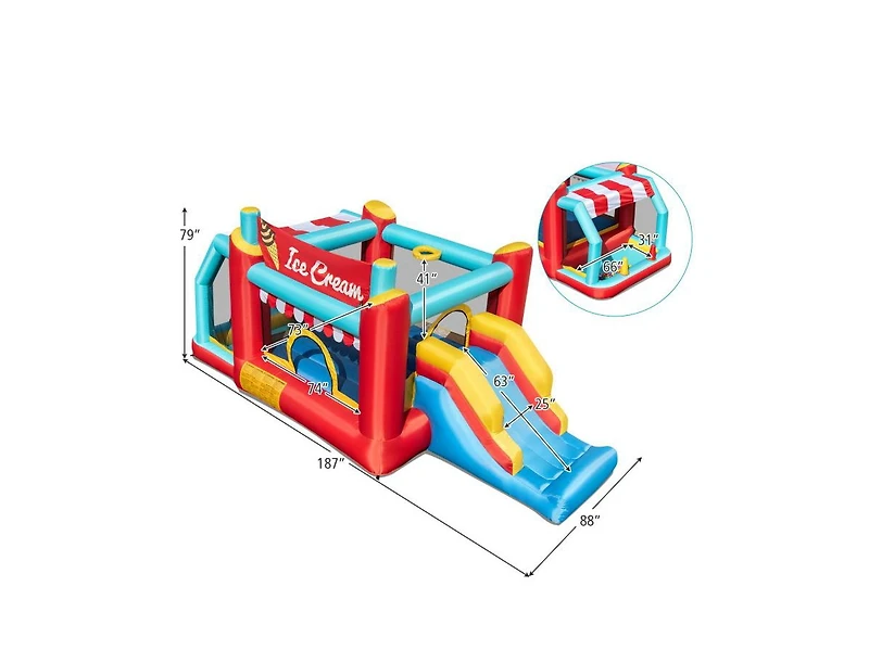 Slickblue Inflatable Bounce House 5-in-1 with Ice Cream Theme and Blower