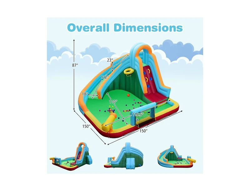 Slickblue Kids Water Slide Bounce House 6-in-1 with Climbing Wall and Pool