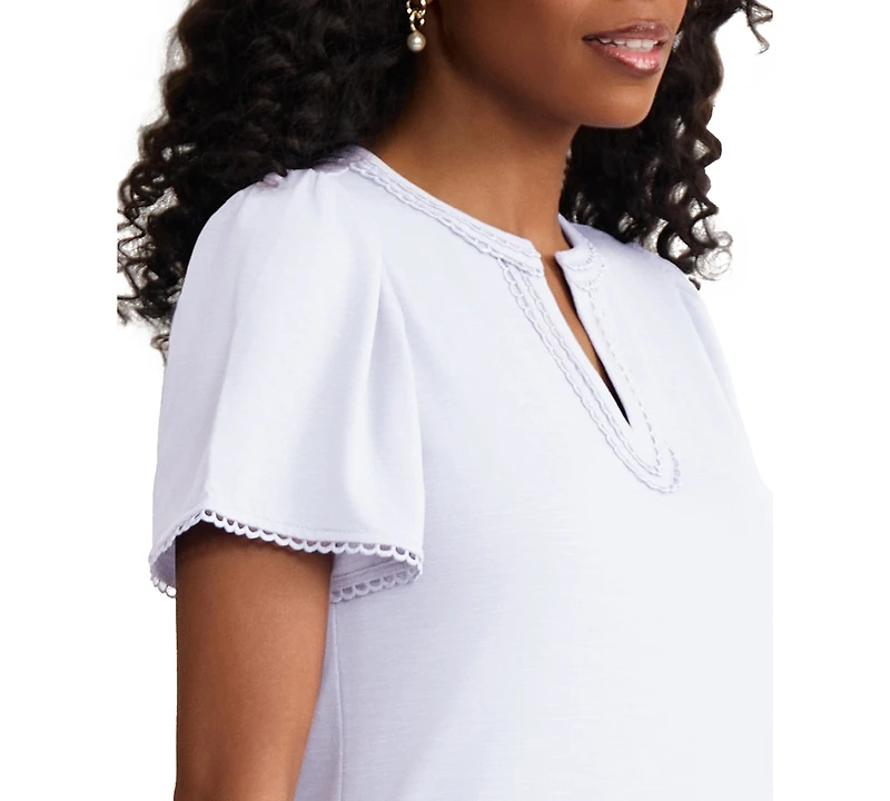 Jones New York Petite Short-Sleeve Split Neck Top