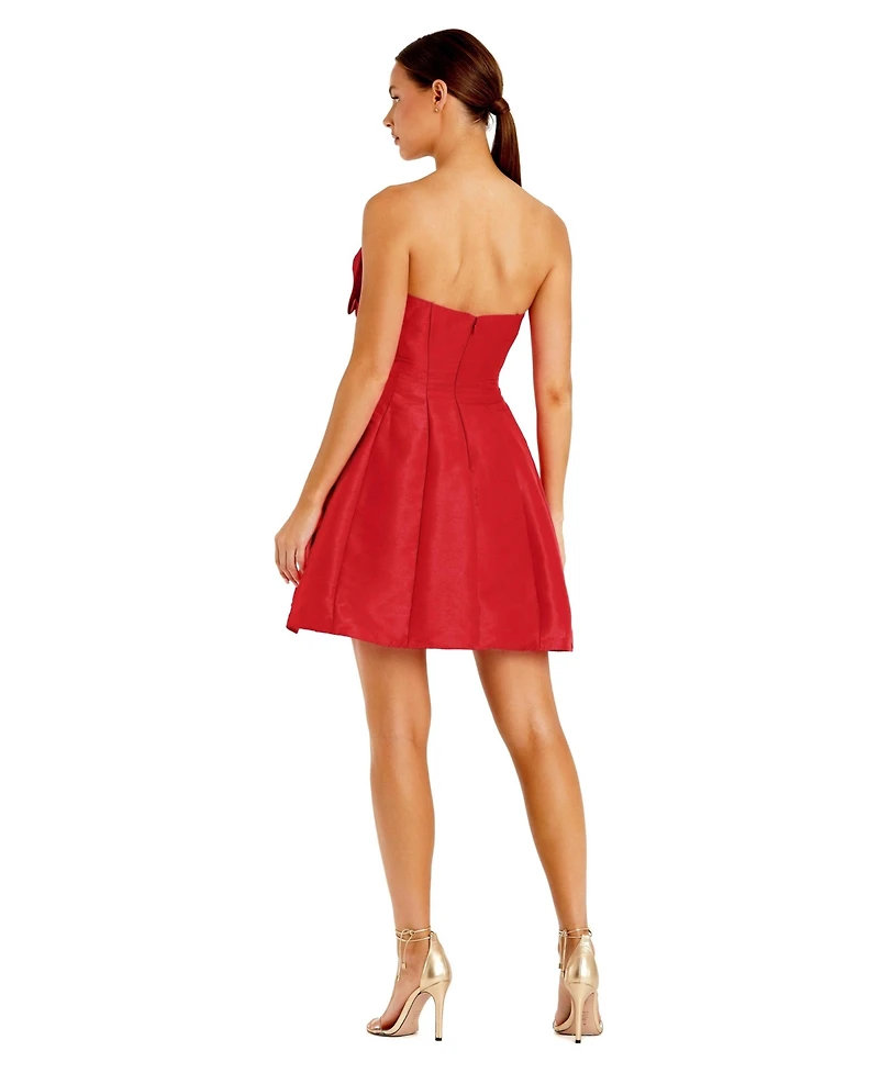 Mac Duggal Women's Strapless Oversized Bow Fit and Flare Mini Dress