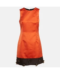 Pre-Owned Dolce & Gabbana Women's Dandg Sateen Contrast Embellished Hem Sleeveless Shift Dress
