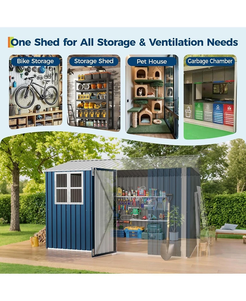 gaomon 10x8 Feet Outdoor Storage Shed, Metal Garden Shed with Lockable Doors/Cross Windows, Weather-Resistant Galvanized Steel Shed with Gable Roof