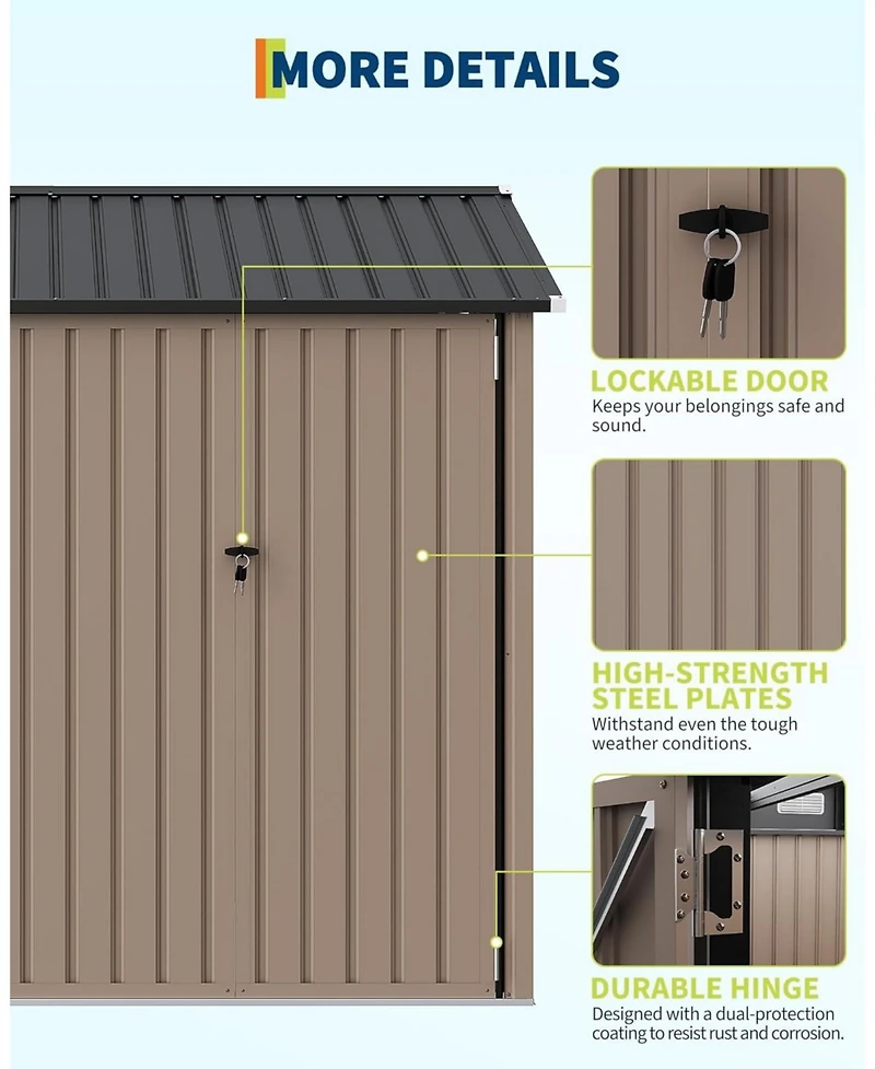 gaomon 6x8 Feet Outdoor Storage Shed, Metal Garden Tool Shed with Lockable Door, Window and Vents, Galvanized Steel Frame, Sloped Roof Utility Storage