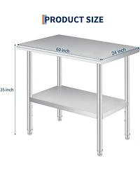 gaomon Stainless Steel Prep Table, 24 x 60 Inches, with Rounded-Corner, Adjustable Undershelf
