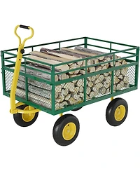 gaomon 1400 Lbs Heavy-Duty Steel Garden Cart 3-in-1 Wagon with 13-Inch All-Terrain Tires Rotating Handle and Removable Mesh Sides for Outdoor