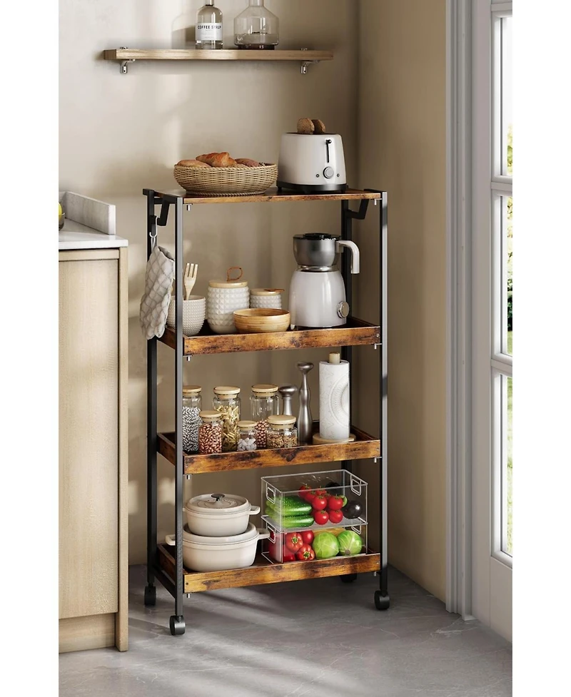 gaomon Large 4-Tier Collapsible Wooden Storage Shelf with Locking Wheels 100 lbs Capacity No Assembly Required Space-Saving Organizer