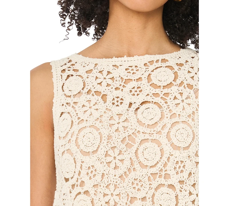 1.state Women's Crewneck Sleeveless Crochet Shell Tank Top