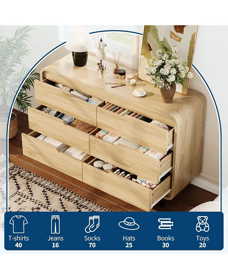gaomon 6 Drawer Wood Dresser for Bedroom, Modern Storage Chest Organizer