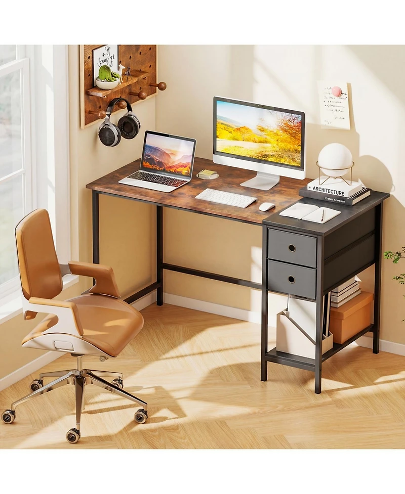 Slickblue 48 Inch Computer Desk with 2 Fabric Drawers Industrial Style