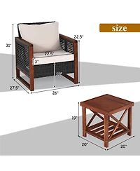 Clihome 3 Pieces Acacia Wood Patio Furniture Set with Coffee Table and Cushions