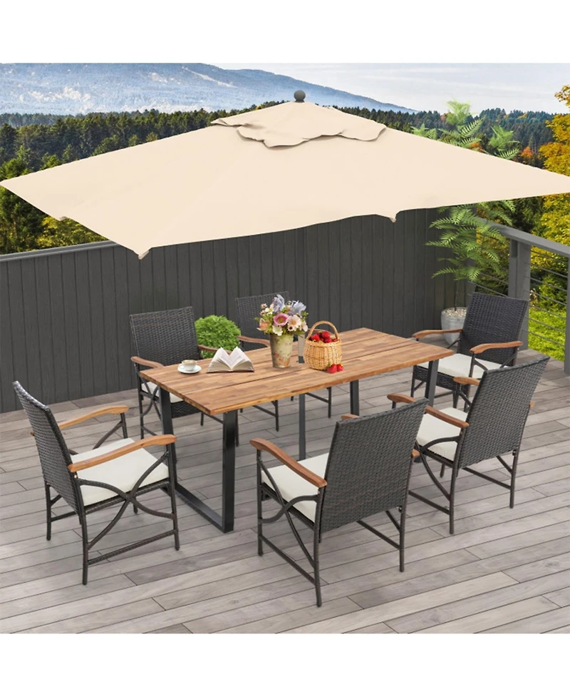 Clihome 7 Pieces Rattan Patio Dining Set with Umbrella Hole