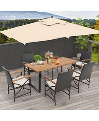 Clihome 7 Pieces Rattan Patio Dining Set with Umbrella Hole