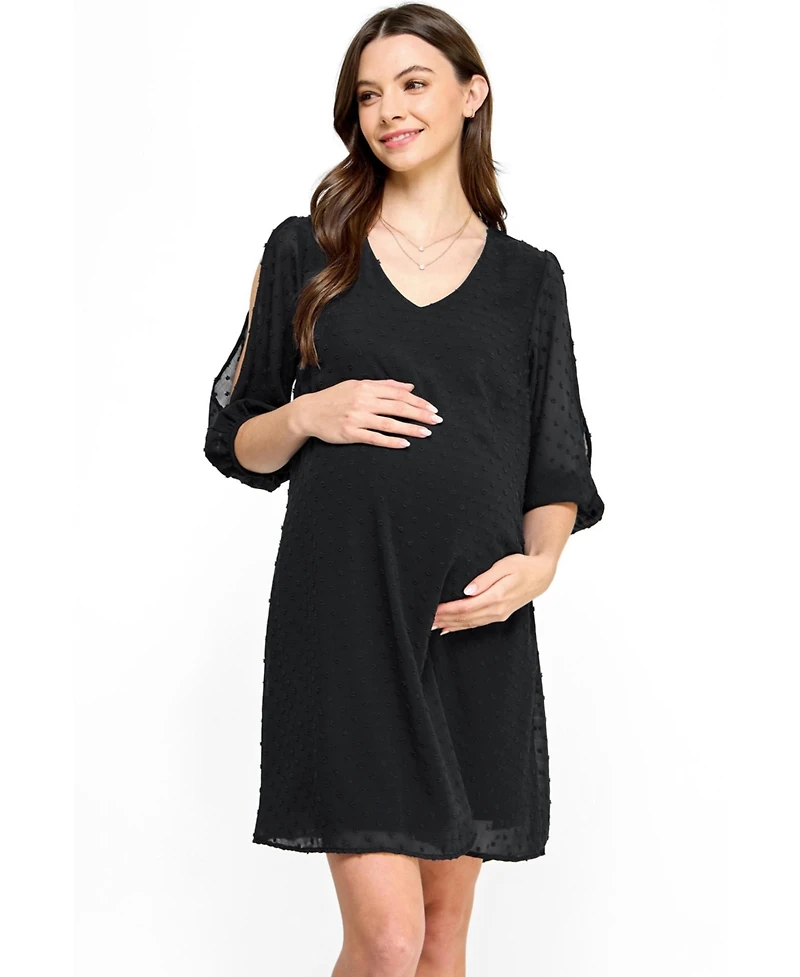 Hello Miz Maternity Swiss Dot Split Sleeve V Neck Dress
