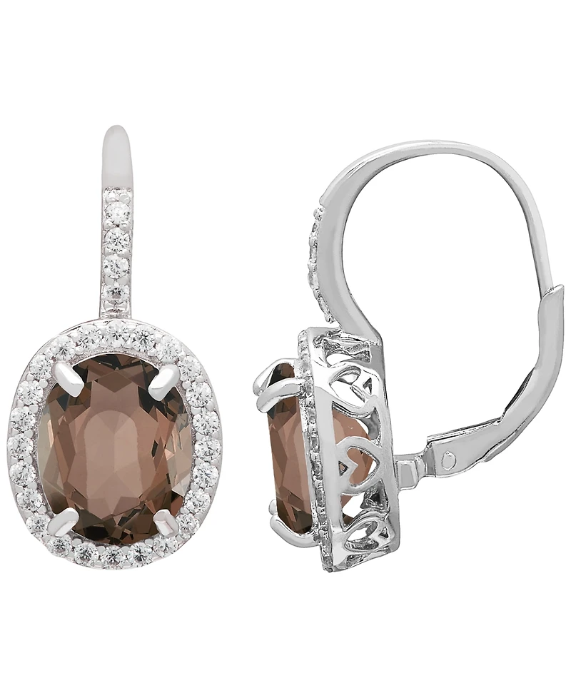 Macy's Smokey Topaz (7 ct. t.w.) & White Topaz (0.56 ct. t.w.) Earrings in Sterling Silver