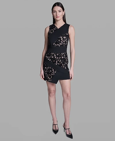 Bcbg Women's Lace Crepe Combo Mini Dress